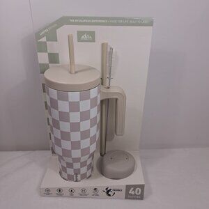 Hydrapeak Voyager 40oz Steel Tumbler Limited Edition Cream Checkered With Handle